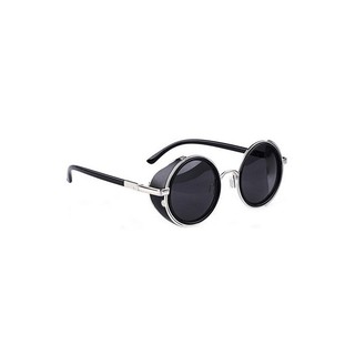 80's Vintage Style Classic Round Steampunk Sunglasses-Black With Silv