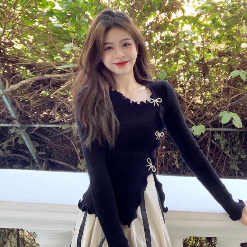 Áo COZOKC dệt kim tay dài dáng ôm thời trang cho nữ