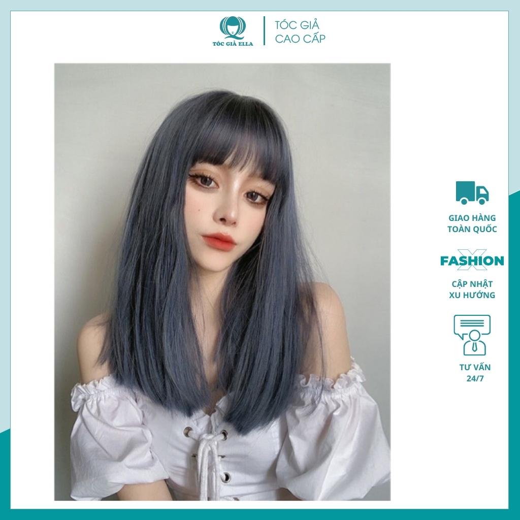 Tóc giả nữ cả đầu 🥰FREESHIP🥰 Tóc giả nguyên đầu thẳng lỡ 40cm xanh khói MS1799