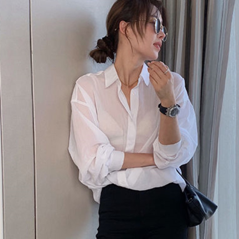 Áo Thun Trơn Tay Dài Thời Trang Trẻ Trung 175881 Áo Sơ Mi Tay Dài Dáng Rộng Phong Cách Chuyên Nghiệp Cho Nữ