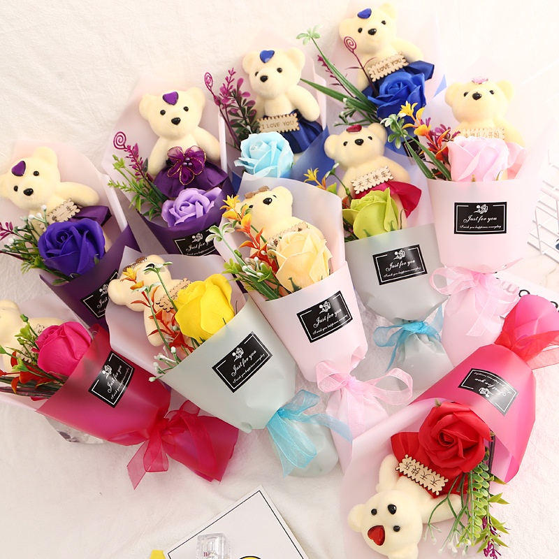 Bộ 10 Gấu Bông Hoạt Hình Đính Hoa Và Gấu Bông Trang Trí Tiệc Cưới