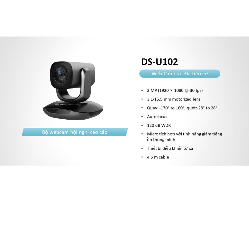 Webcam Hikvision DS U102 chuyên dụng phòng họp lớn, hội nghị cao cấp, có điều khiển, zoom số DS-U102