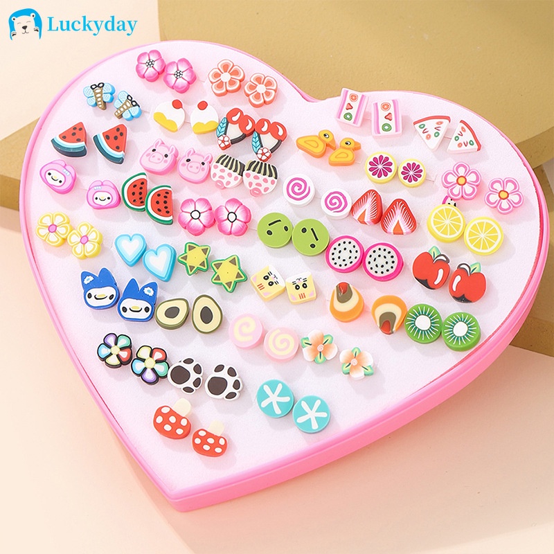 Set 36 cặp khuyên tai đất sét hoạt hình phong cách Hàn Quốc xinh xắn cho nữ