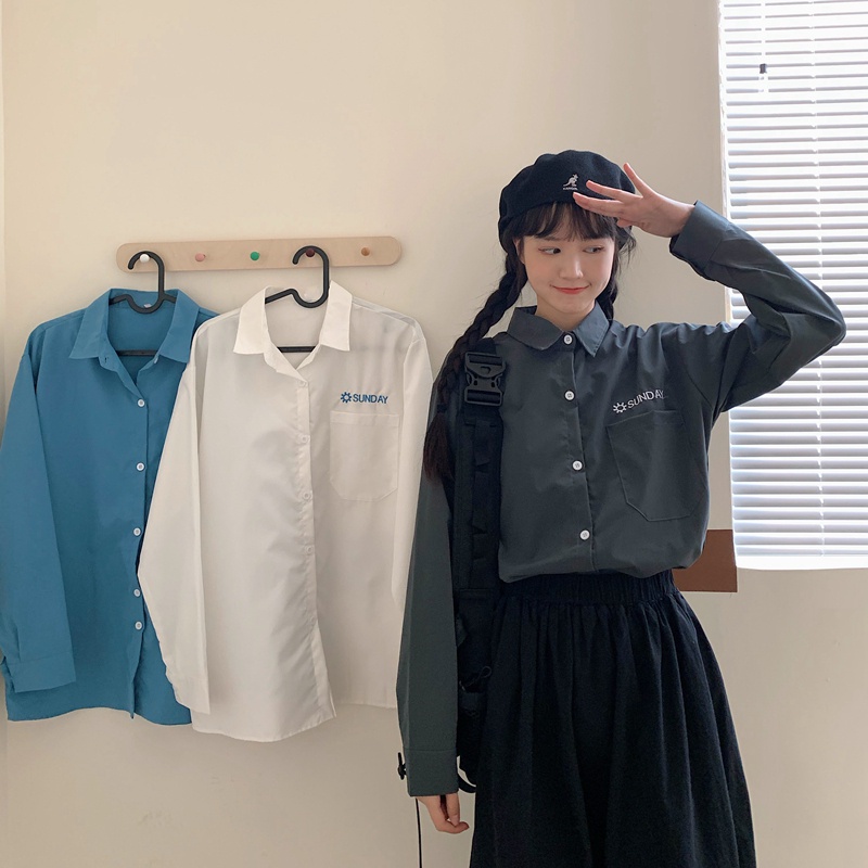 SUXI Áo Sơ Mi Tay Dài Dáng Rộng Thiết Kế Đơn Giản Dễ Phối Đồ Cho Nữ