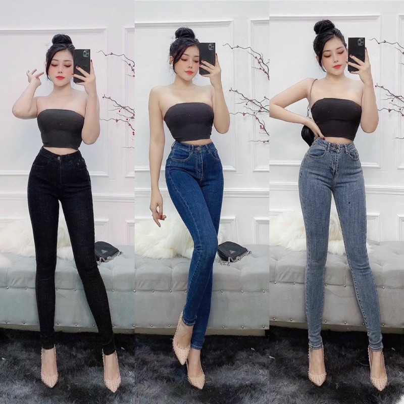 (32~36 bigsize) Dài Jeans Lưng Siêu Cao Qua Rốn - Quần Bò Cạp Cao Siêu Tôn Dáng