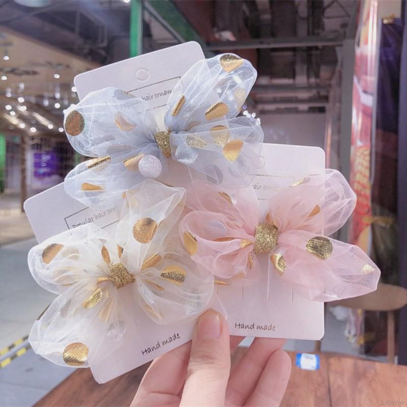 ♕ Babyme ღ  Baby Girls Leisure Durable Mesh Bow Hair Clip Hair Accessories