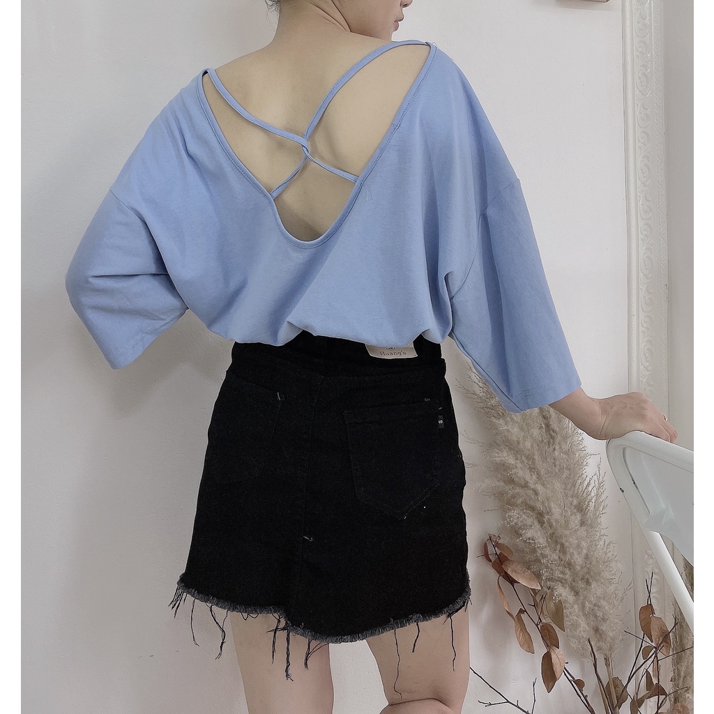 2101636 Áo phông nữ - áo phông dây đan lưng nữ tính phong cách hàn quốc basic 4 màu freesize