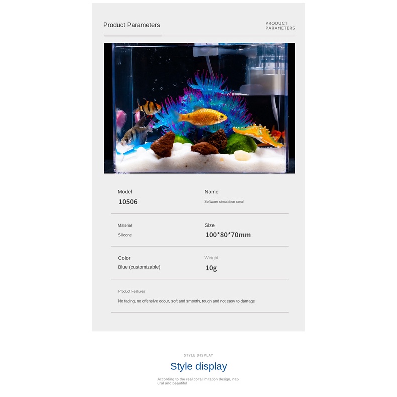 San Hô Silicone Màu Huỳnh Quang Trong Suốt Trang Trí Bể Cá