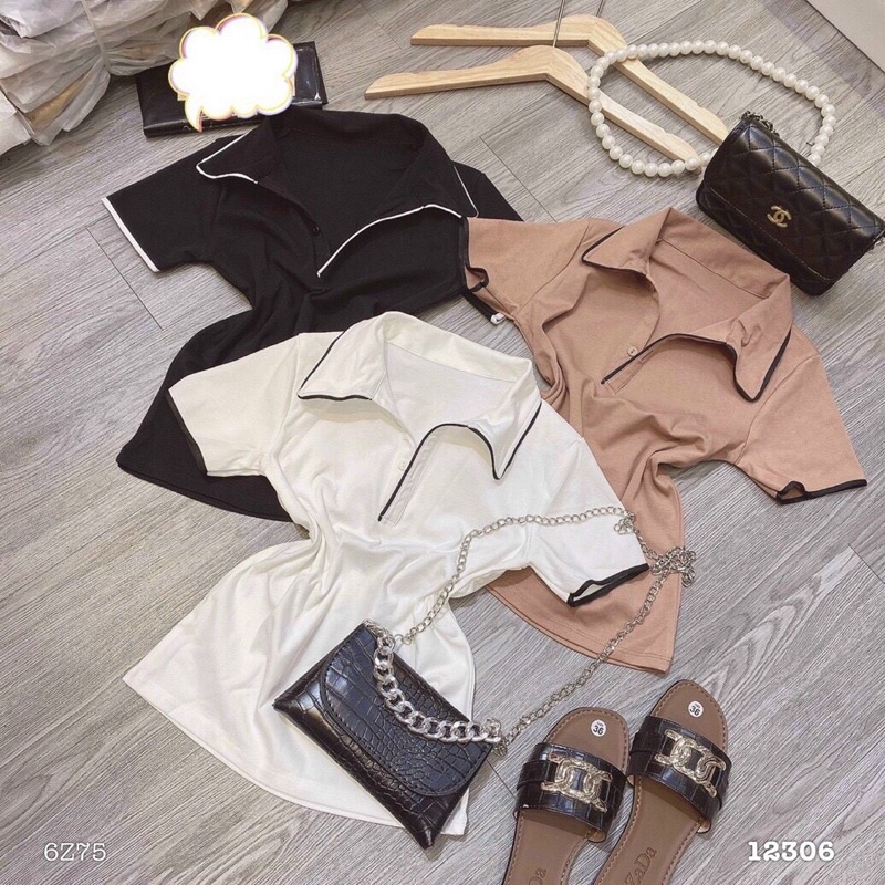 ÁO THUN NỮ CỔ TRỤ CROTOP CHÍT EO - CO GIÃN MẠNH THOẢI MÁI - ẢNH SÀN