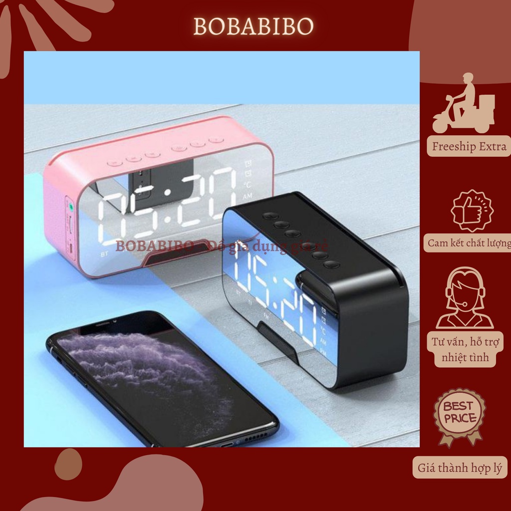 Loa Bluetooth Kimiso K10 Plus Cao Cấp Kèm Đồng Hồ Báo Thức, Loa Bluetooth Mini Màn Hình Tráng Gương Đồng Hồ Led Bobabibo