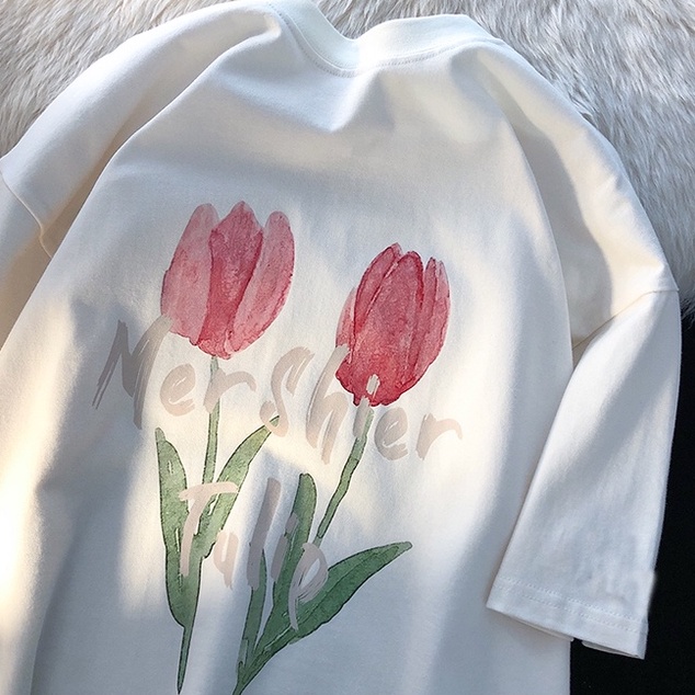 ZHELIHANGFEI Áo Thun Tay Ngắn Form Rộng Họa Tiết In Theo Phong Cách Preppy Dễ Phối Đồ