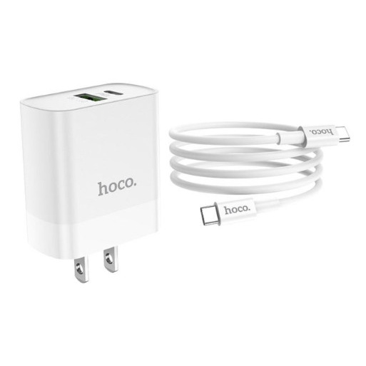 Bộ Cốc sạc Hoco C80 QC3.0 2 cổng USB và PD kèm Cáp sạc Type-C to Type-C  và PD 20W Trắng