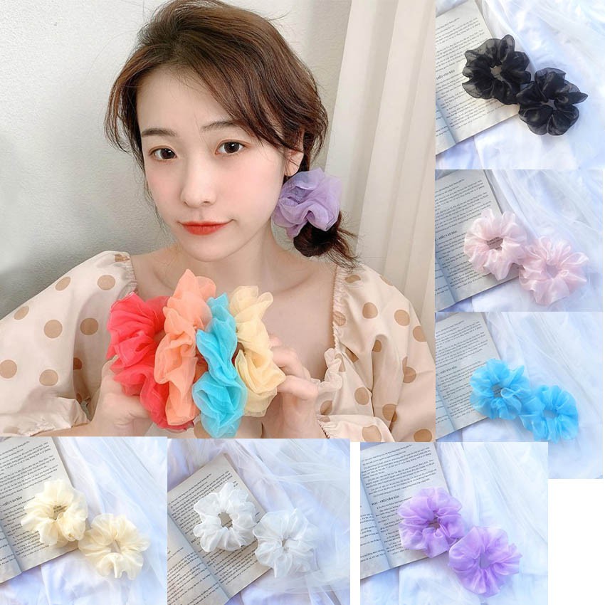 Dây buộc tóc,  Cột tóc scrunchies vải voan kính trơn nhiều màu thanh lịch siêu hot cho nữ, / giày thể thao97