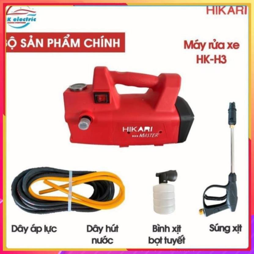 Máy rửa xe mini, Máy xịt rửa cao áp HIKARI HK-H3 - Có áp chống giật + Chống cháy [BH 24 Tháng]