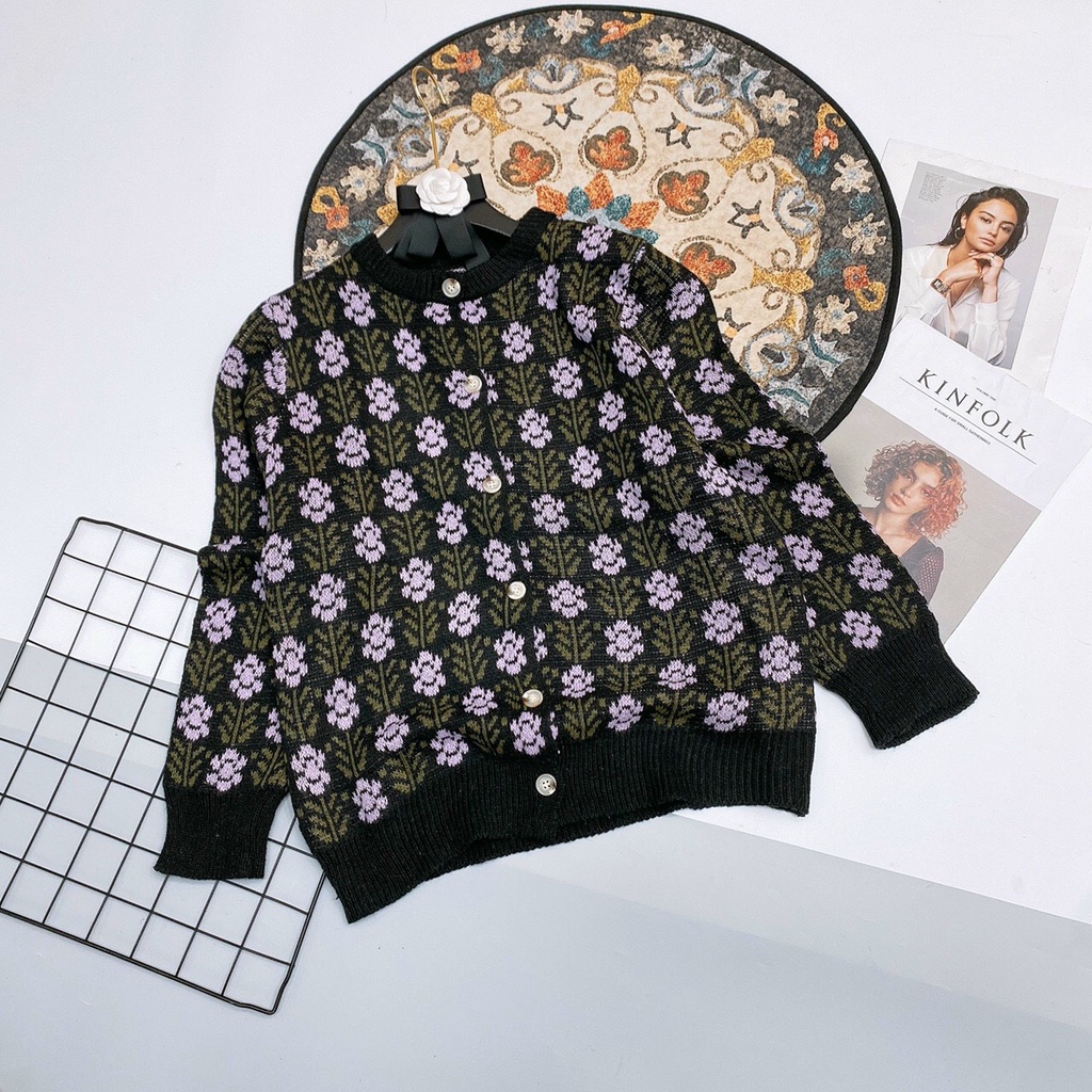 Áo khoác len cardigan hoa vintage