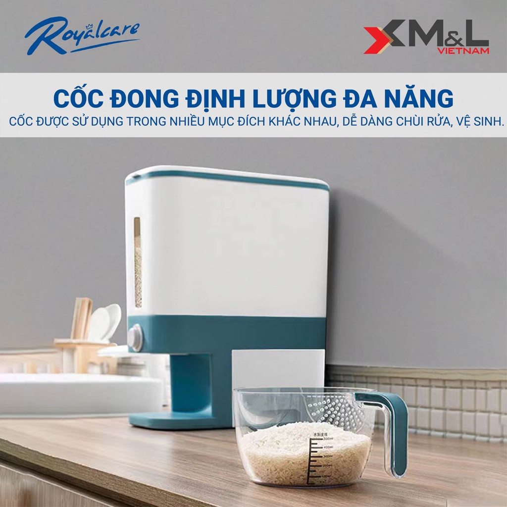 Thùng đựng gạo thông minh M&L 10kg - bao gồm khay đựng ngũ cốc - chống ẩm mốc côn trùng - Màu xanh