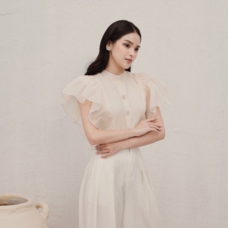 Áo nữ voan kiểu BELLE Blouse H.I.U Fashion , cách điệu dáng ngắn tay nhún bồng thanh lịch con gái HIU ROOM design