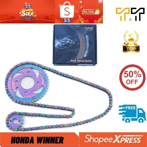 nhông sên dĩa Honda Winner 150 TiTan, thông số 44T-15T, sên 10 ly, hàng nhập Thái Lan, bảo hành 6 tháng