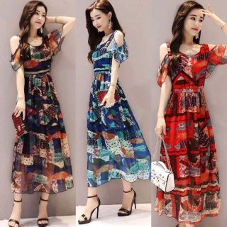 ĐẦM MAXI TRỄ VAI HỌA TIẾT CÁ SANG TRỌNG CÓ SIZE LỚN 3XL - HÀNG NHẬP KHẨU