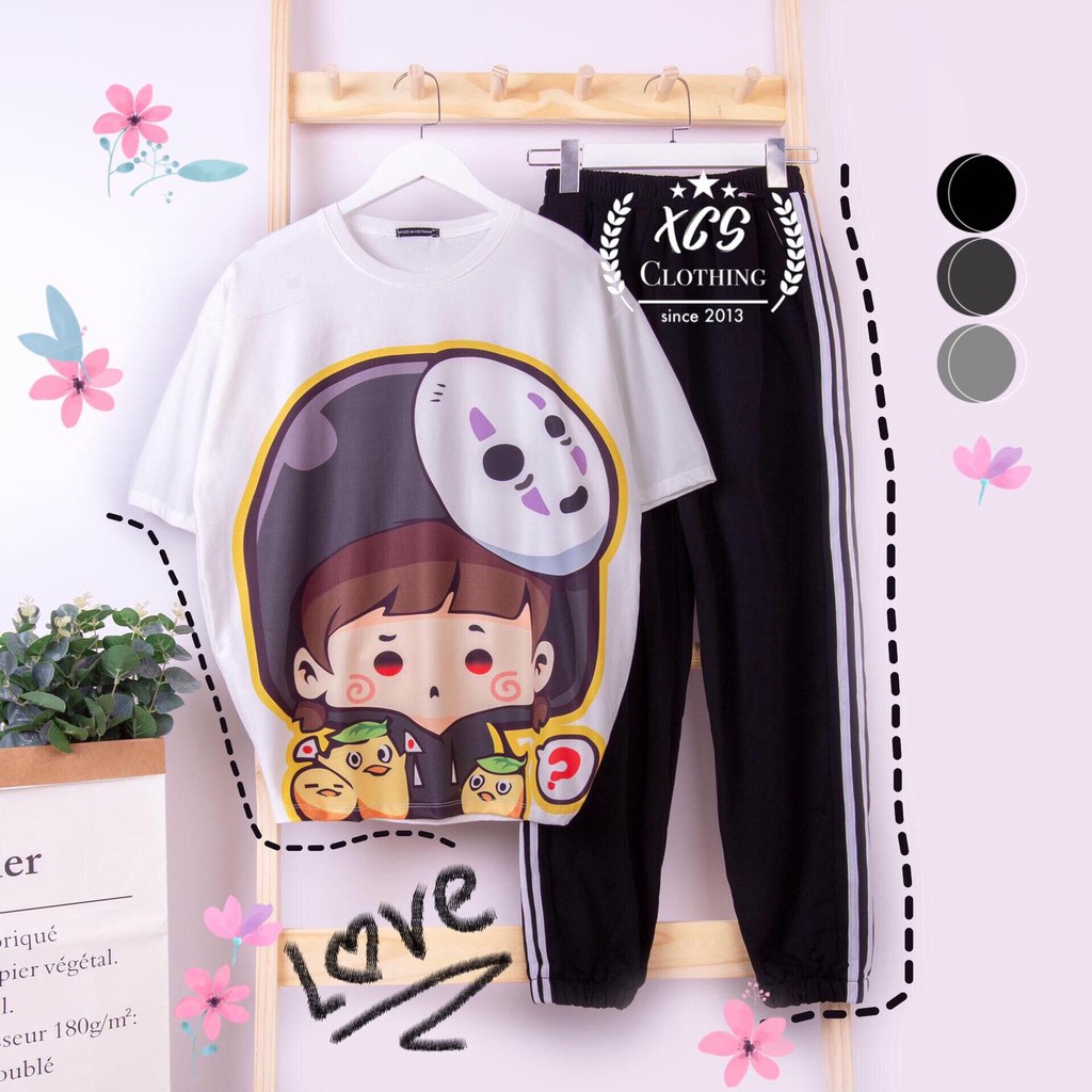 Sét Bộ Đồ Quần Áo Thời Trang Ulzzang Style Nữ Mùa Hè Ngắn Tay Mặc Đi Học - Đi Chơi In Cartoon 3D Hoạt Hình Mặt Vô Diện