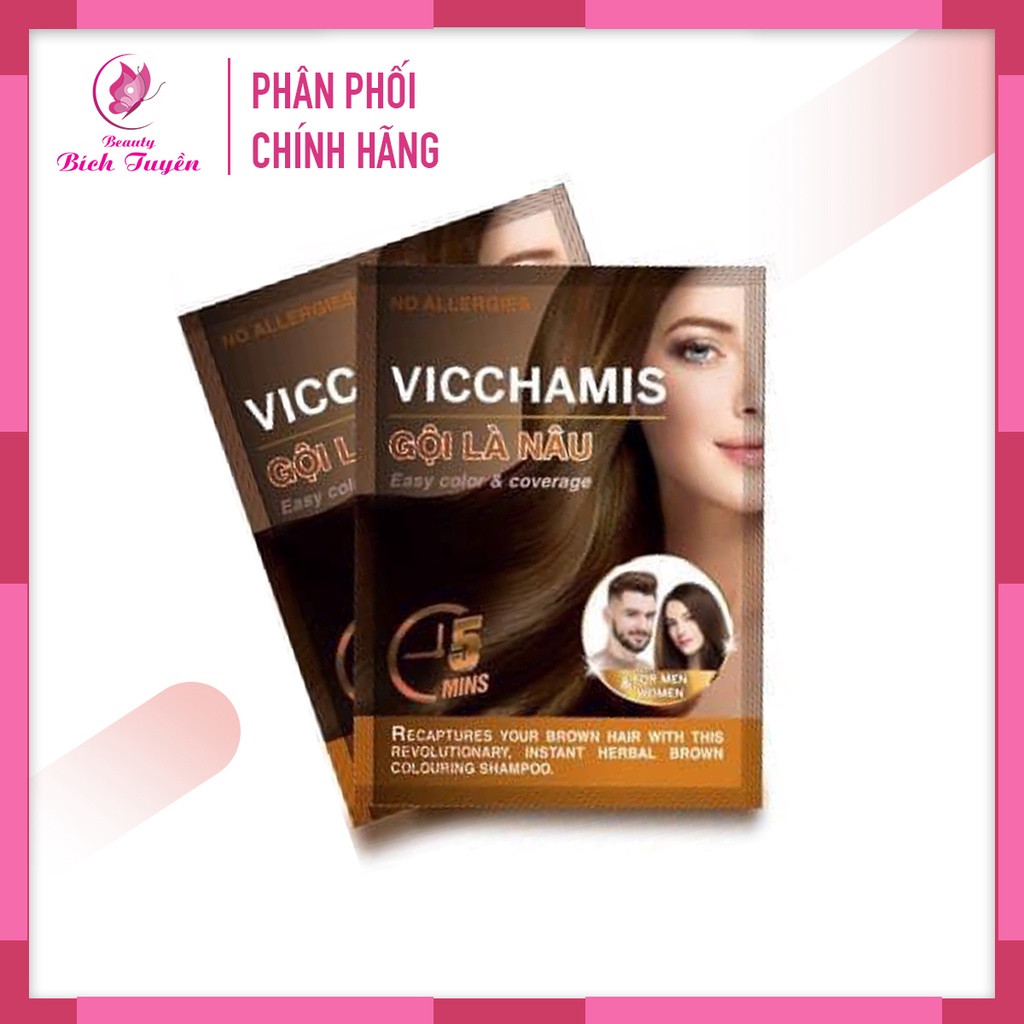 Gội Nhuộm Là Nâu VICCHAMIS GỘI LÀ NÂU 25ml - Gói và Hộp