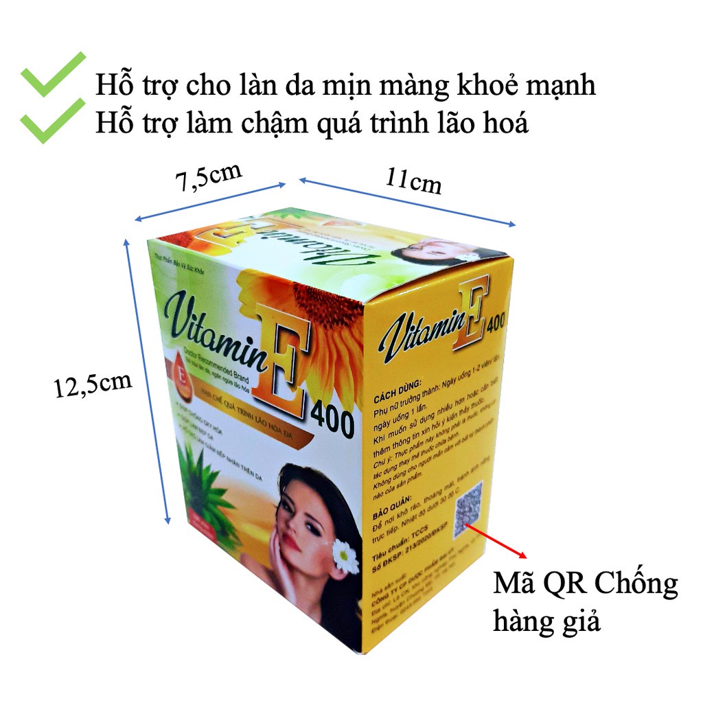 Vitamin E Đại Uy (Hộp 100 Viên) giúp làn da mịn màng tươi trẻ