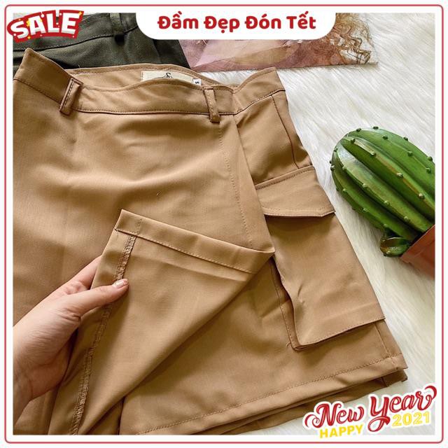 CHÂN VÁY PHỐI QUẦN KAKI STRAP SKIRT - CHÂN VÁY CÓ TÚI ( KÈM ẢNH THẬT TRẢI SÀN )