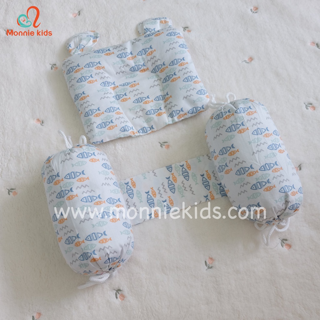 Chặn gối vỏ đỗ cotton MONMON, gối chặn vỏ đỗ an toàn thoáng mát mềm mại cho bé - Monnie Kids