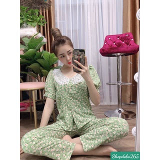Đồ bộ nữ,đồ ngủ mặc nhà vải lụa BD 23 họa tiết hoa nhí siêu xinh size 45-55kg.