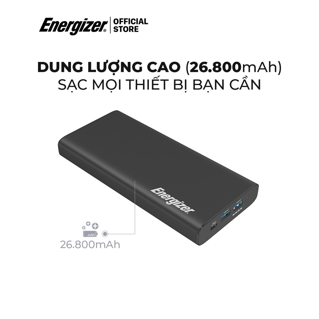 Sạc dự phòng Energizer 26,800mAh XP26800PD - tích hợp 3 cổng output tiện lợi, công suất 87W - Hàng chính hãng