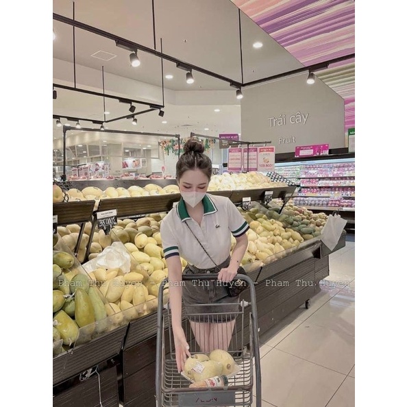 ÁO POLO TRẮNG CỔ XANH CHO NỮ