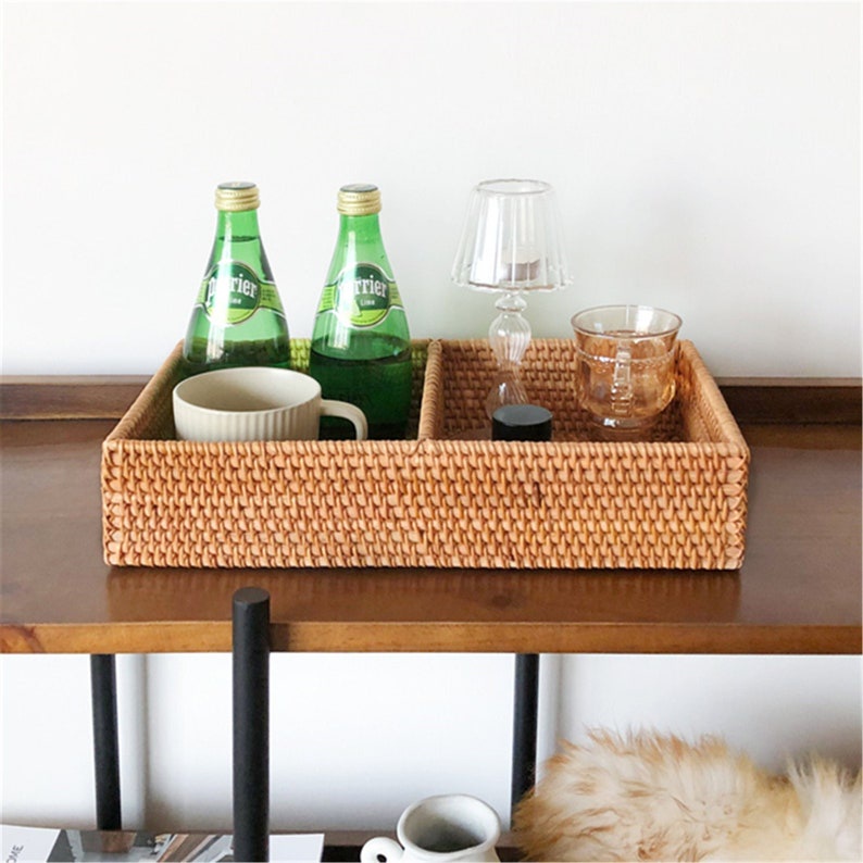 Khay chia ngăn mây tre đan, kích thước 26x19x6