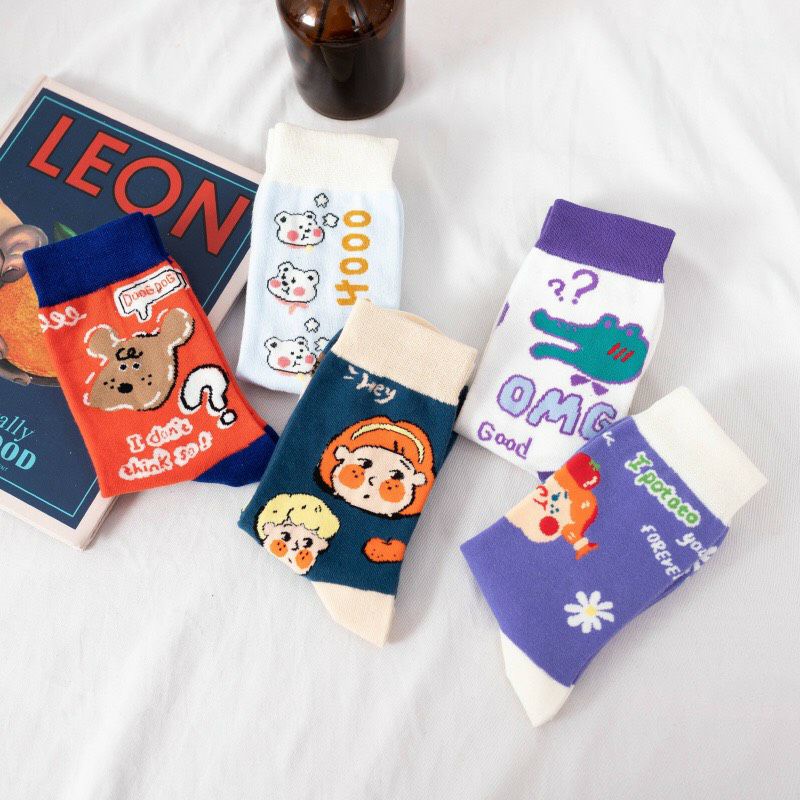 Tất vớ cổ cao họa tiết dễ thương vải co giãn thời trang Hàn Quốc Cat Slipper CSV20