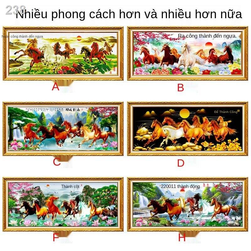 bà mẹTám con ngựa hình thành công tranh thêu kim cương 5D phòng khách điểm chữ thập phong cảnh