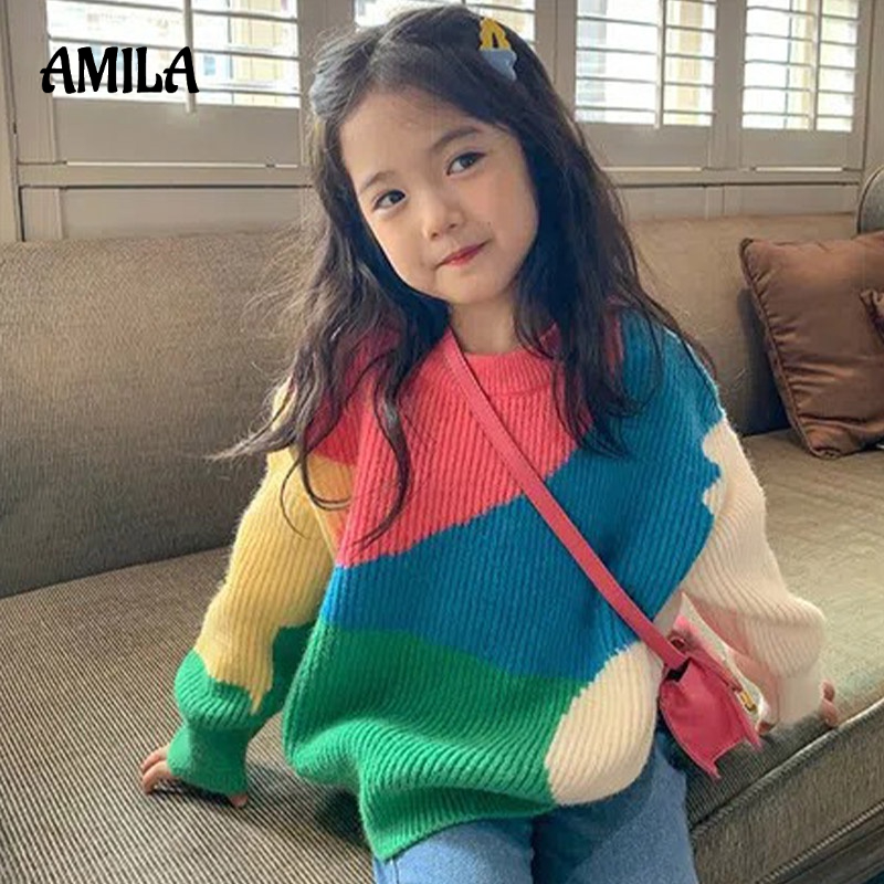 Áo sweater AMILA dệt kim tay dài phong cách mới xinh xắn dành cho trẻ em