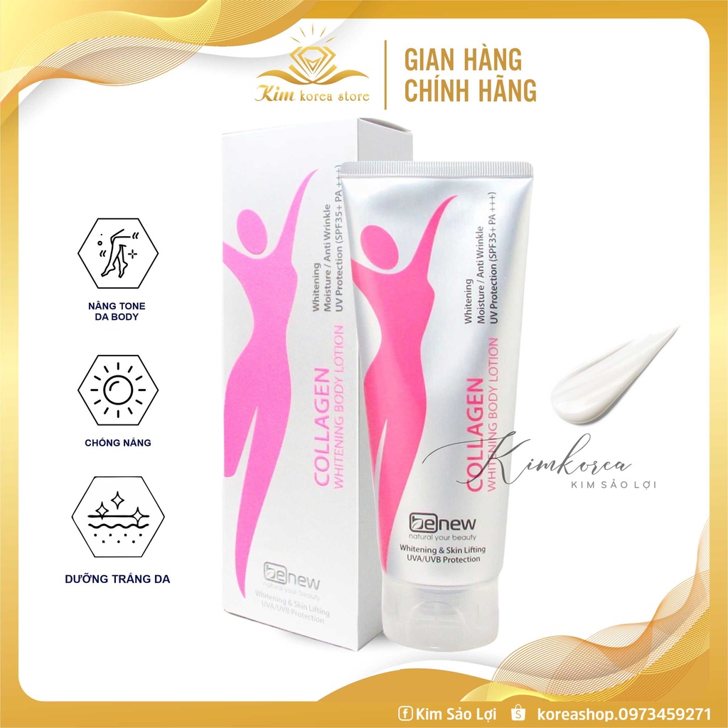 Kem chống nắng toàn thân dưỡng trắng nâng tone mềm mịn Benew collagen whitening Spf35+ pa+++