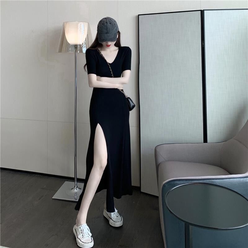 Đầm COZOKC dáng ôm xẻ tà quyến rũ cá tính thời trang Hàn Quốc