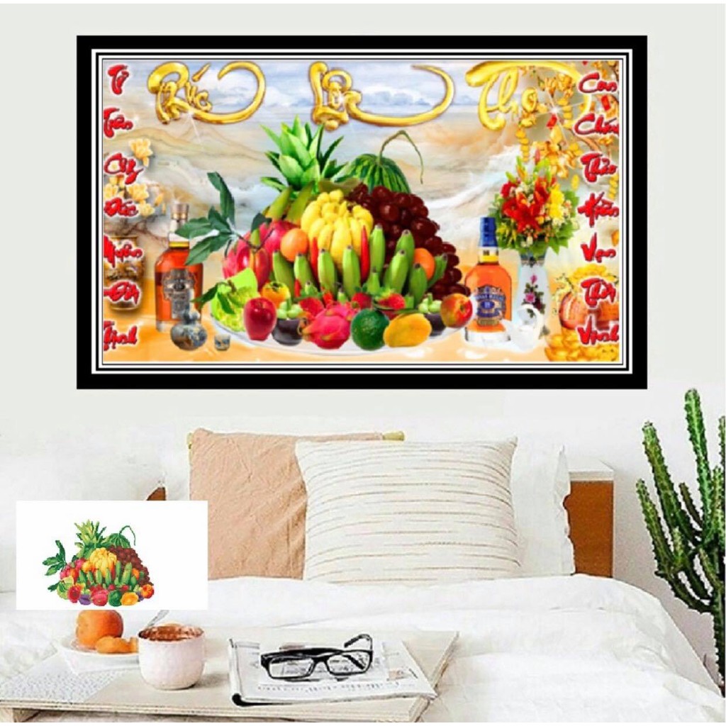 Tranh thêu chữ thập Phúc Thọ Diên Niên   - tranh chưa thêu