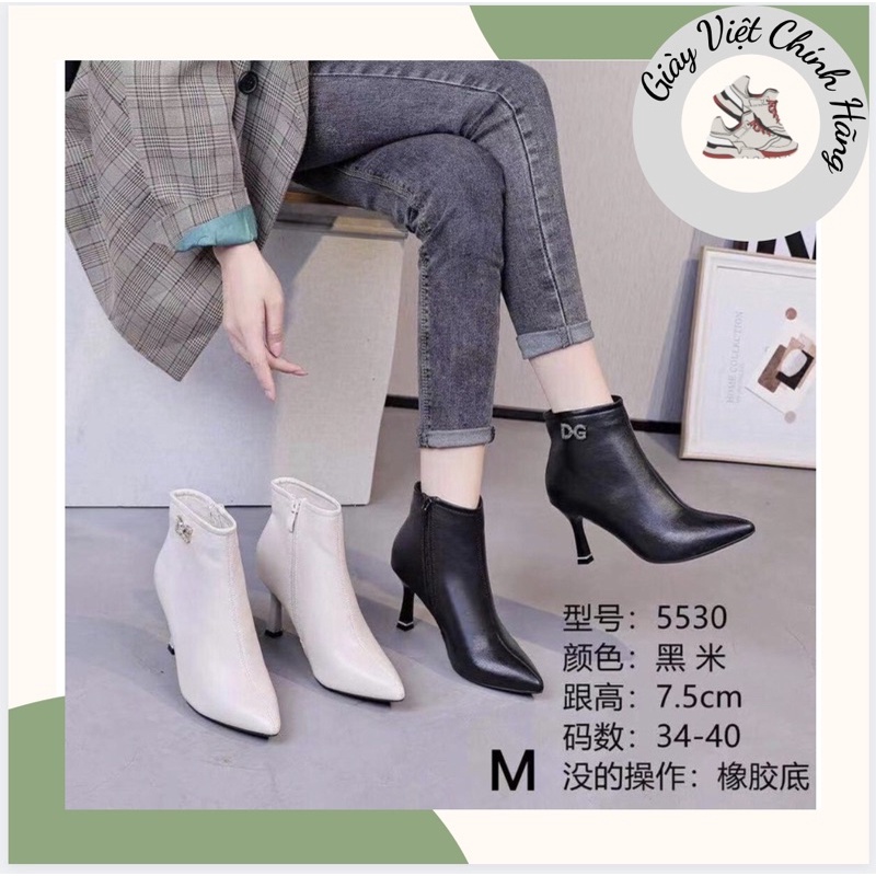 Giày bốt thời trang nữ ❤️FREESHIP❤️ Boots da mềm mũi nhọn gót nhọn 7cm 5530D-3