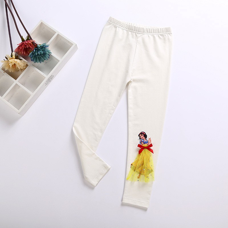 Quần Legging Cotton Màu Trắng In Hình Công Chúa Bạch Tuyết Belle Sophia Aisha Thời Trang Xuân Thu Cho Bé Gái