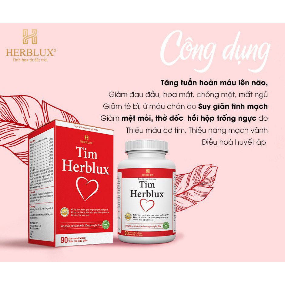 TIM MẠCH HERBLUX thực phẩm chức năng thảo dược đông y đông trùng hạ thảo tim hoạt huyết huyết áp giảm hồi hộp mất ngủ