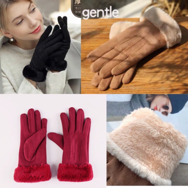 Găng tay mùa đông chất da lộn lót lông nữ NoBrandFemaleLeather