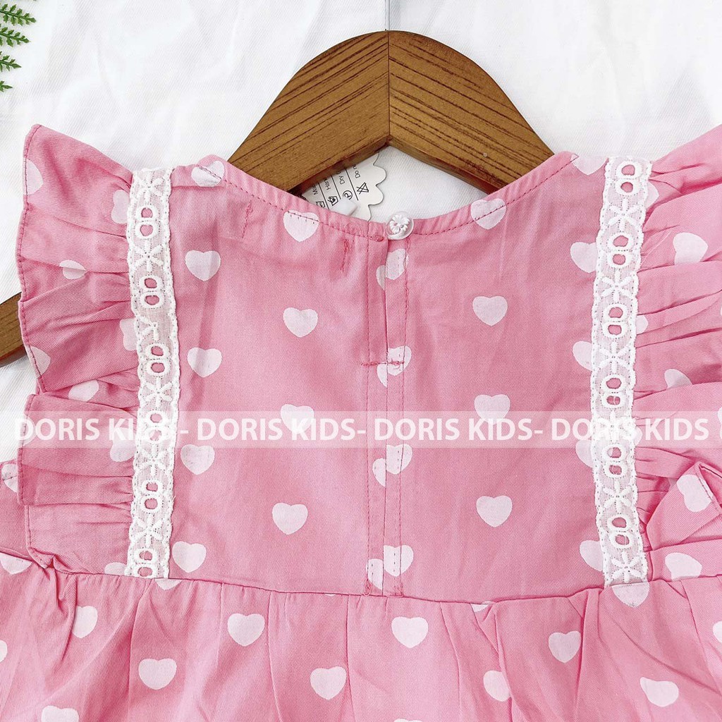 Bộ Bé Gái Chất Thô Cotton Họa Tiết Trái Tim Dễ Thương Doris Kids.