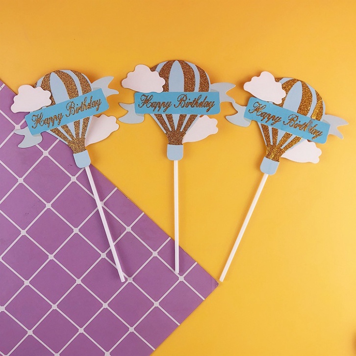 thẻ cắm trang trí bánh [FREESHIP❤️] sét 3 thẻ khinh khí cầu nhũ