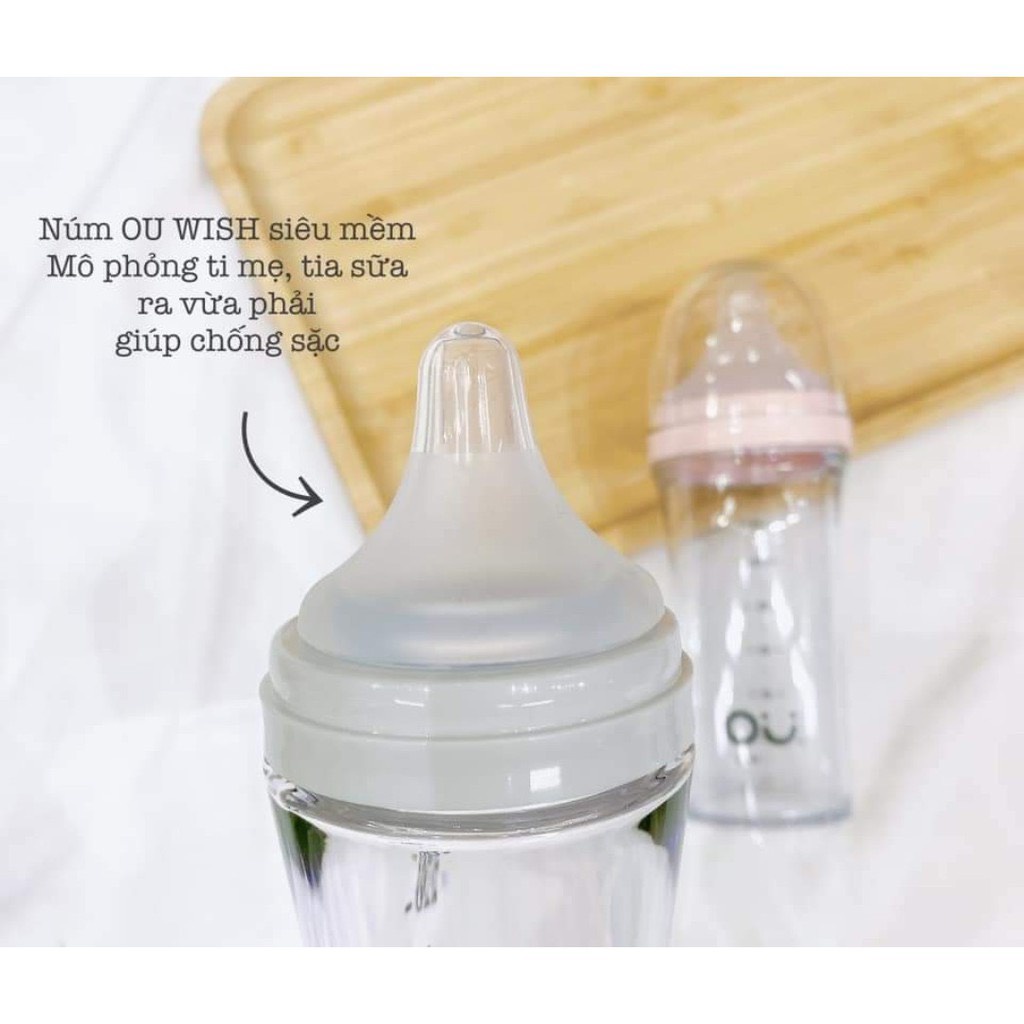 Bình sữa cho bé OU Wish Hàn Quốc 140ml, 260ml tặng kèm nắp trữ sữa silicon - SHOP MẸ MIN