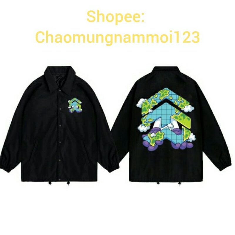 Áo khoác nút bấm swe /Áo khoác dù 2 lớp JACKET đen in hình 5THEWAY