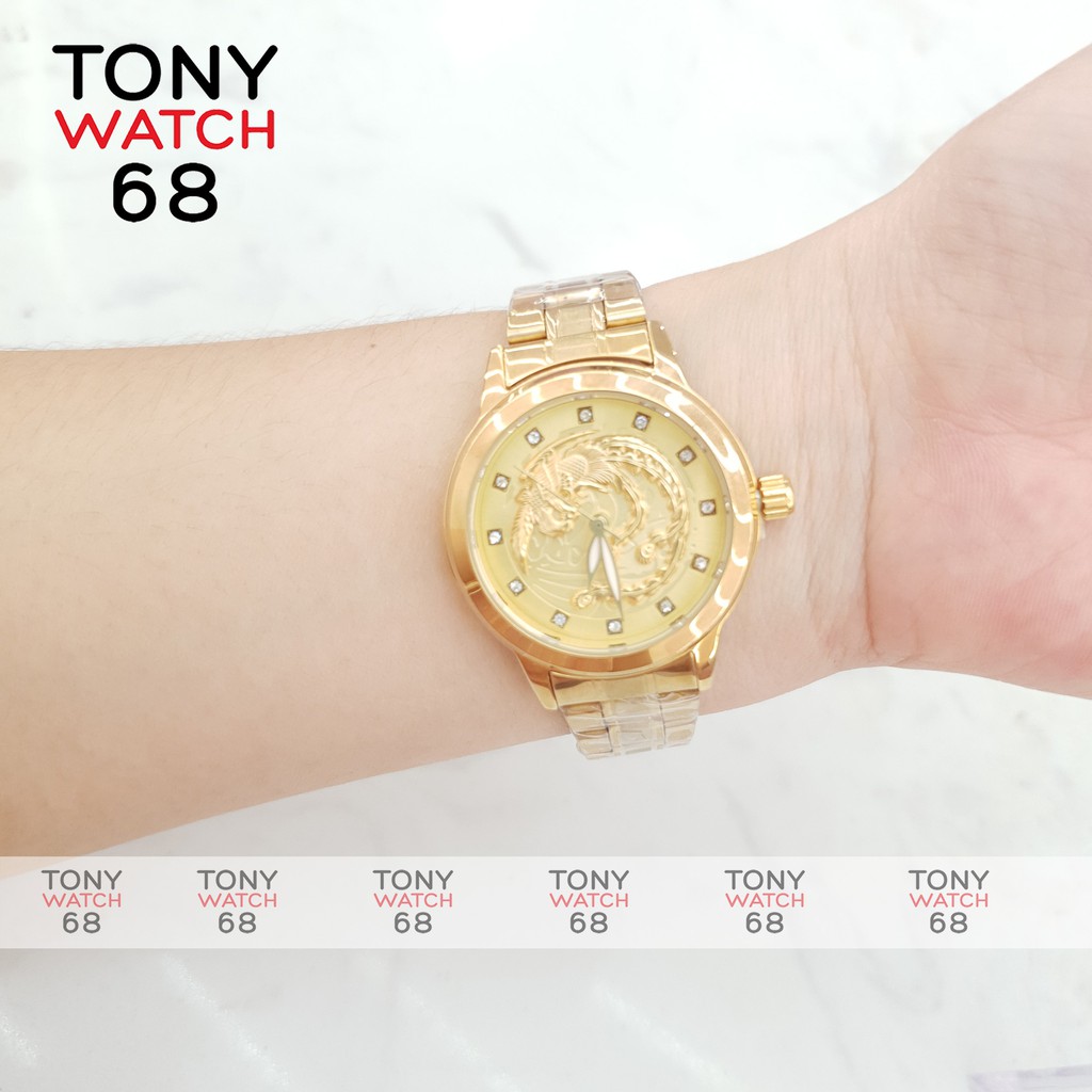 Đông hồ đôi nam nữ Winsley họa tiết rồng phượng nổi 3D mạ vàng chống nước chính hãng Tony Watch 68