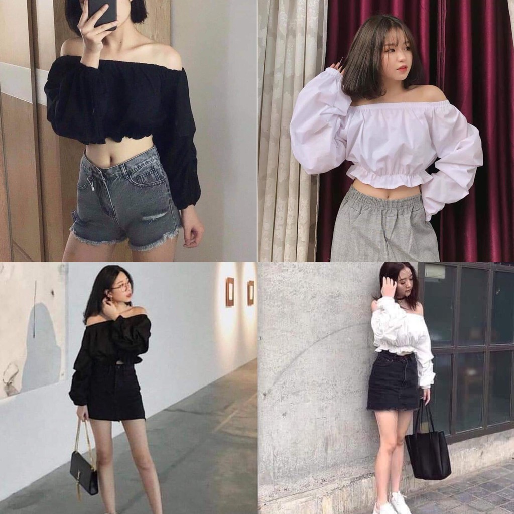 ÁO TRỄ VAI TAY BỒNG - CROPTOP TAY PHỒNG DÀI TAY ULZZANG