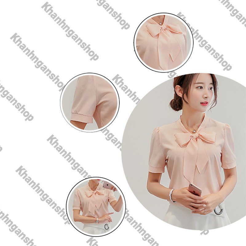 Áo kiểu nữ công sở thời trang khanhngan tay ngắn chất liệu mềm mịn