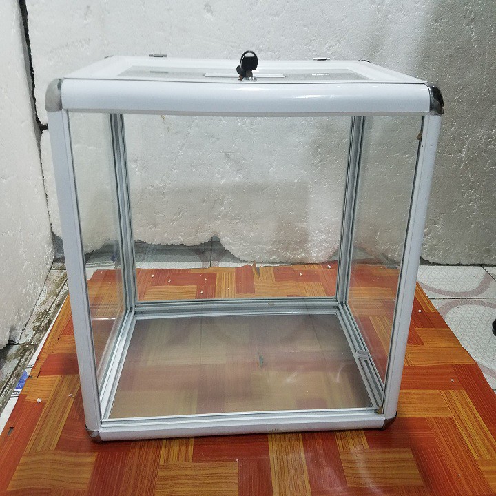 Thùng từ thiện - Hòm phiếu nhôm kính cao cấp - Hàng đặt - T01NT-603550-HĐ-